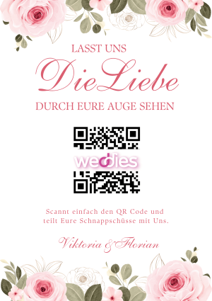Hochzeitsfotos mit Gästen teilen - QR-Code Vorlage rosa