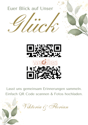 Online Galerie für Hochzeitsfotos - QR-Code Vorlage grün-gold